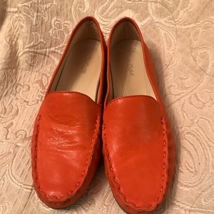 Nurture Orange Leather Slip On Flat Loafer Shoes